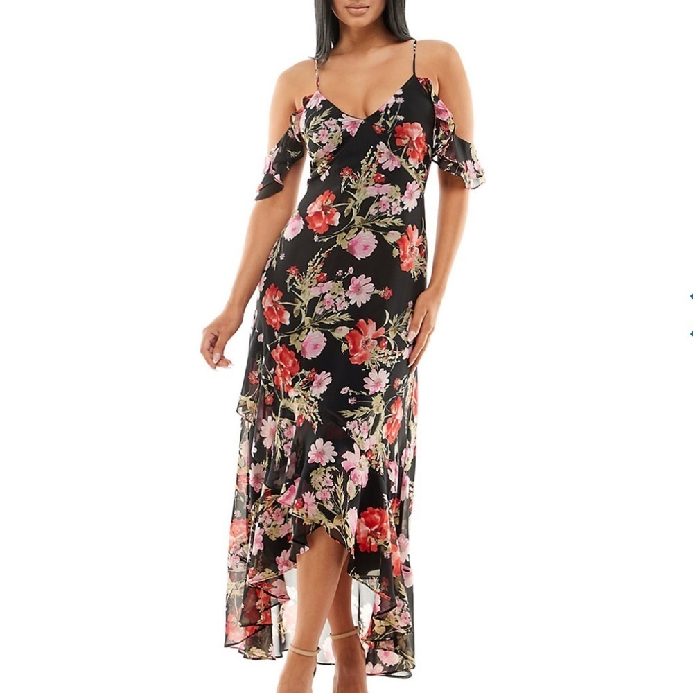Speechless Ruffled Hem Floral Midi Slip Dress Size XS